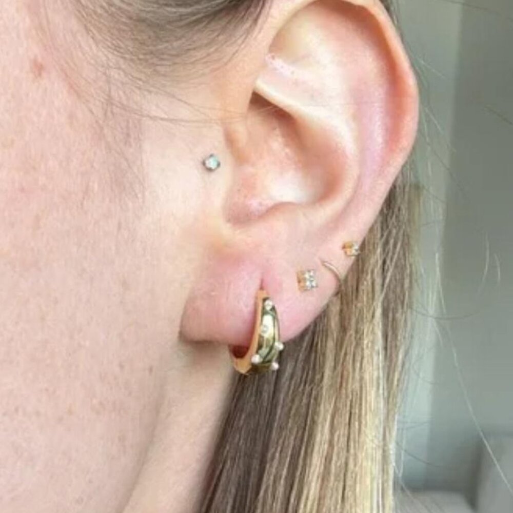 The Marcella Gold plated stainless steel and pearl hoops huggie hoop earrings